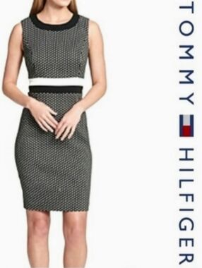 Tommy Hilfiger Sheath Dress Size 8 Black White Office Work Business Chic